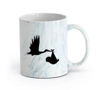 AYUEHBN Taza para Hogar y Oficina Cigüeña dibujos animados con bebé （11oz/320ml） Regalo divertido para amantes del café, mejores amigos del trabajo, compañeros trabajo y amigos Azul mármol