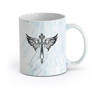 AYUEHBN Taza Taza Jesús Hermosa Cruz Alas Ángel Símbolos Cristianos （11oz/320ml） Regalo divertido para amantes del café, mejores amigos del trabajo, compañeros trabajo y amigos Azul mármol