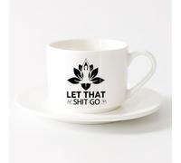 AYUEHBN Tazas de Café con Asa Frase divertida Deja ir esa mierda Yoga Center Meditation （6oz/175ml） Tazas de cerámica para el hogar o el trabajo Juego de té con taza y platillo (blanco)