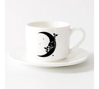 AYUEHBN Tazas de Café con Asas Grandes para Hombres y Mujeres Luna Estrellas Ángeles Sueños （6oz/175ml） Para Té, Café, Leche, Capuchino Juego de té con taza y platillo (blanco)