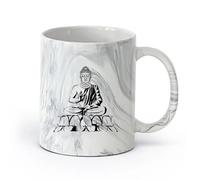 AYUEHBN Tazas de café de blanca Buda Budismo Yoga Mediación Om （11oz/320ml） una bebida matutina, bodas, cumpleaños, regalos para mujeres, Día del Padre, madres, niñas y niños Negro mármol