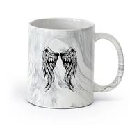 AYUEHBN Tazas de café de blanca Símbolo de alas de mujer ángel （11oz/320ml） una bebida matutina, bodas, cumpleaños, regalos para mujeres, Día del Padre, madres, niñas y niños Negro mármol
