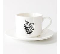 AYUEHBN Tazas de café de cerámica blanca Cabeza de dragón Escudo Etiqueta Lagarto Cuento （6oz/175ml） Taza de cerámica para capuchino, té, leche Juego de té con taza y platillo (blanco)