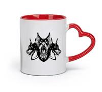 AYUEHBN Tazas de café de cerámica blanca con diseño de perro con cabeza de dóberman, guardia de seguridad del garaje (320 ml) y bebidas calientes, color rojo espresso.