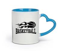 AYUEHBN Tazas de café de cerámica blanca con palabras de baloncesto, juego de pelota de fuego, deportes (11 oz/320 ml), aptas para lavavajillas y microondas, para la oficina y el hogar, color azul