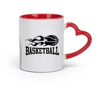 AYUEHBN Tazas de café de cerámica blanca con palabras de baloncesto, juego de pelota de fuego, deportes (11 oz/320 ml), aptas para lavavajillas y microondas, para la oficina y el hogar, color rojo