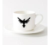 AYUEHBN Tazas de café de cerámica blanca Plumas de alas voladoras de pájaro cuervo negro （6oz/175ml） Elegante y duradero: apto para microondas y lavavajillas Juego de té con taza y platillo (blanco)