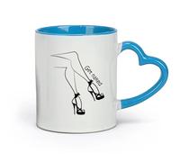 AYUEHBN Tazas de café de cerámica blanca que consiguen el atractivo sexual de una dama. Piernas con tacón de aguja (320 ml). Elegantes y duraderas. Aptas para microondas y lavavajillas. Azul.
