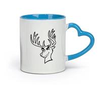 AYUEHBN Tazas de café de cerámica con asa, diseño de cabeza de animal, ciervo, trofeo de caza, bosque (320 ml) para leche, té, cola, agua, color azul