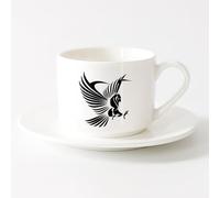 AYUEHBN Tazas de café de gres con asa Cuento de hadas Búho volador Pájaro nocturno Bosque Tribal （6oz/175ml） Para té, chocolate caliente Juego de té con taza y platillo (blanco)