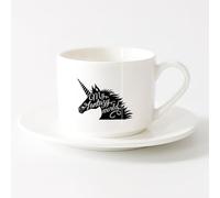 AYUEHBN Tazas de café de gres con asa Cuento de hadas de fantasía de unicornio para niños （6oz/175ml） Regalo único de oficina para mujeres y hombres Juego de té con taza y platillo (blanco)