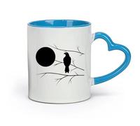 AYUEHBN Tazas de café de porcelana con diseño de halcón en la rama de un árbol y luna llena (320 ml) para café, sopa, té, leche, café con leche y chocolate caliente, para damas y caballeros.