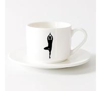 AYUEHBN Tazas de café de porcelana Estudio de Yoga, Postura de Yoga, Meditación, Cuerpo Humano （6oz/175ml） Para café, avena, té, fácil de limpiar Juego de té con taza y platillo (blanco)