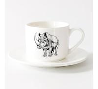 AYUEHBN Tazas de café de porcelana Rinoceronte Animal Africano Fantasía Cuento de Hadas Inicio （6oz/175ml） Para Té, Café, Leche, Capuchino Juego de té con taza y platillo (blanco)