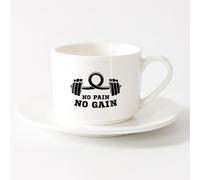 AYUEHBN Tazas de Café y Té Palabras de motivación Deportes Gimnasia Sin dolor no hay ganancia （6oz/175ml） Para Té, Café, Leche, Capuchino Juego de té con taza y platillo (blanco)