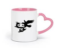 AYUEHBN Tazas de cerámica blanca para café con diseño de dragón asiático y pájaro, mitología china (320 ml) para el hogar o el trabajo, color rosa