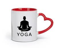 AYUEHBN Tazas de cerámica blancas Budismo Yoga Centro Postura de loto Meditación （11 oz/320 ml） Regalo divertido para amantes del café, mejores amigos del trabajo, compañeros de trabajo y amigos Rojo