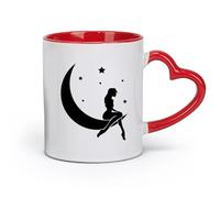 AYUEHBN Tazas de cerámica con asa cómoda Buenas noches Estrellas Media luna atractivo sexual Chica （11oz/320ml） Apto para lavavajillas y microondas Rojo