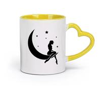 AYUEHBN Tazas de cerámica con asa cómoda, diseño de buenas noches, estrellas, media luna, atractivo sexual para niña (320 ml). Aptas para lavavajillas y microondas. Color amarillo.