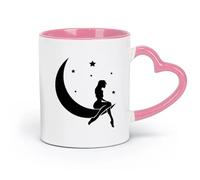 AYUEHBN Tazas de cerámica con asa cómoda, diseño de buenas noches, estrellas, media luna, atractivo sexual para niña (320 ml). Aptas para lavavajillas y microondas, color rosa.