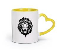 AYUEHBN Tazas de cerámica con asa cómoda, diseño de cabeza de león salvaje, animal africano (320 ml), aptas para la oficina, el hogar, la cafetería, el lavavajillas y el microondas, color amarillo