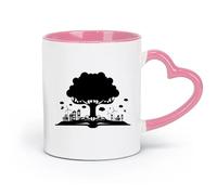 AYUEHBN Tazas de cerámica con asa cómoda, diseño de libro abierto, árbol de la historia del conocimiento (320 ml) para té, café y bebidas calientes, color rosa