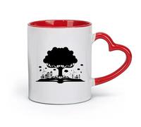 AYUEHBN Tazas de cerámica con asa cómoda, diseño de libro abierto, árbol de la historia del conocimiento (320 ml) para té, café y bebidas calientes, color rojo