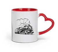 AYUEHBN Tazas de cerámica con asa cómoda, diseño de locomotora de tren, transporte ferroviario de vapor (320 ml) para espresso y té, color rojo