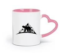 AYUEHBN Tazas de cerámica con asa cómoda, diseño de oso polar en las montañas (320 ml), taza de café de cerámica para capuchino, té, leche, color rosa