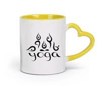AYUEHBN Tazas de cerámica con asa cómoda para yoga, meditación, budismo, hinduismo (320 ml) Taza de café de cerámica para capuchino, té, leche, amarillo