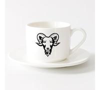 AYUEHBN Tazas de Cerámica con Asas Cabeza de carnero estilizada, animal de oveja, cuerno grande （6oz/175ml） Bebidas calientes, espresso Juego de té con taza y platillo (blanco)