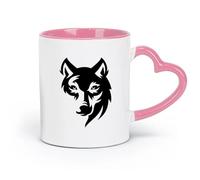 AYUEHBN Tazas de cerámica con asas, diseño de cabeza de lobo, animal salvaje tribal depredador (320 ml), aptas para lavavajillas y microondas, para la oficina y el hogar, color rosa