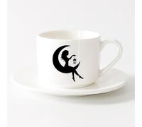 AYUEHBN Tazas de Cerámica con Asas Hada en la luna creciente, hermosa niña, silueta de mujer （6oz/175ml） Regalo para hombre o mujer Juego de té con taza y platillo (blanco)