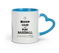 AYUEHBN Tazas de cerámica con asas Keep Calm And Play Baseball Ball Sports (11 oz/320 ml) Aptas para oficina, hogar, cafetería, lavavajillas y microondas Azul