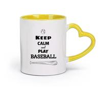AYUEHBN Tazas de cerámica con asas Keep Calm And Play Baseball Ball Sports (11 oz/320 ml) Aptas para oficina, hogar, cafetería, lavavajillas y microondas, color amarillo