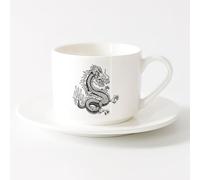AYUEHBN Tazas de Cerámica con Asas Mitología japonesa de fantasía, dragón y serpiente （6oz/175ml） Taza de cerámica para capuchino, té, leche Juego de té con taza y platillo (blanco)