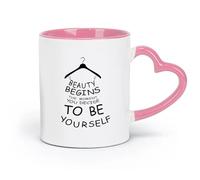 AYUEHBN Tazas de cerámica duraderas La belleza comienza, sé tú mismo, cita inspiradora, motivación, compras, tienda de moda (11 oz/320 ml) para el hogar o el trabajo, color rosa