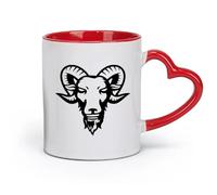 AYUEHBN Tazas de cerámica para café, leche, té, cabeza de carnero estilizada, oveja, animal, cuerno grande (11 oz/320 ml), ideal para uso en el hogar y la oficina, color rojo