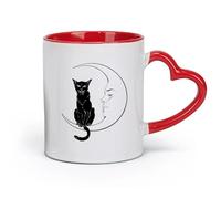 AYUEHBN Tazas de cerámica para café, leche, té, luna, noche, gato, étnicas, hogar, grandes y acogedoras (320 ml), aptas para lavavajillas y microondas, para la oficina y el hogar, color rojo