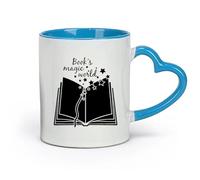 AYUEHBN Tazas de cerámica para café, leche, té, palabras mágicas del libro, biblioteca de libros abiertos (11 oz/320 ml) para café, avena, té, fácil de limpiar, azul