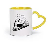 AYUEHBN Tazas de cerámica para café, leche, té, tren, locomotora, vapor, transporte ferroviario (320 ml) para cafetería o restaurante, color amarillo