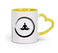 AYUEHBN Tazas de cerámica para café, leche, té, yoga, meditación, círculo Enzo, postura de loto (320 ml) para té, chocolate caliente, amarillo