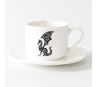 AYUEHBN Tazas de Cerámica para Café, Leche y Té Adorno de dragón abstracto de cuento de hadas （6oz/175ml） Bebidas calientes, espresso Juego de té con taza y platillo (blanco)
