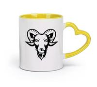 AYUEHBN Tazas de cerámica para café, leche y té con diseño de cabeza de carnero estilizada, oveja y cuerno grande (320 ml) Ideal para uso en el hogar y la oficina Amarillo