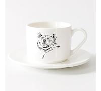 AYUEHBN Tazas de Cerámica para Café, Leche y Té Hermoso adorno de animal con cabeza de oso （6oz/175ml） Para café, avena, té, fácil de limpiar Juego de té con taza y platillo (blanco)