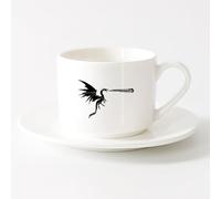 AYUEHBN Tazas de Cerámica para Café, Leche y Té Mito de la fantasía del dragón que escupe fuego （6oz/175ml） Para café, avena, té, fácil de limpiar Juego de té con taza y platillo (blanco)