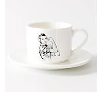 AYUEHBN Tazas de Cerámica para Café, Leche y Té Poder femenino, fuerza femenina, feminismo （6oz/175ml） Para bebidas calientes, latte, capuchino Juego de té con taza y platillo (blanco)