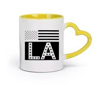 AYUEHBN Tazas de cerámica para café, té, café, tazas, bandera estadounidense, Los Ángeles, LA (11 oz/320 ml), taza de café de cerámica para capuchino, té, leche, amarillo