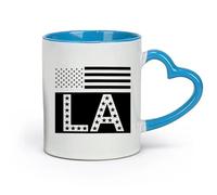 AYUEHBN Tazas de cerámica para café, té, café, tazas, bandera estadounidense, Los Ángeles, LA (11 oz/320 ml), taza de cerámica para café, capuchino, té, leche, azul