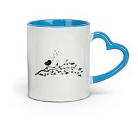 AYUEHBN Tazas de cerámica para chocolate caliente con diseño de rama de árbol con flores y pájaro cantor (320 ml). Elegantes y duraderas. Aptas para microondas y lavavajillas. Azul.